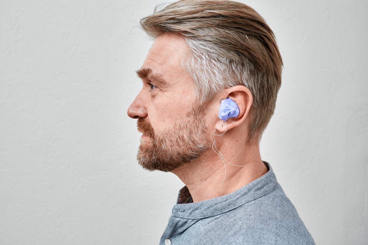 Process of making custom earmolds and earplugs for person in ENT clinic. Earplugs for protecting hearing